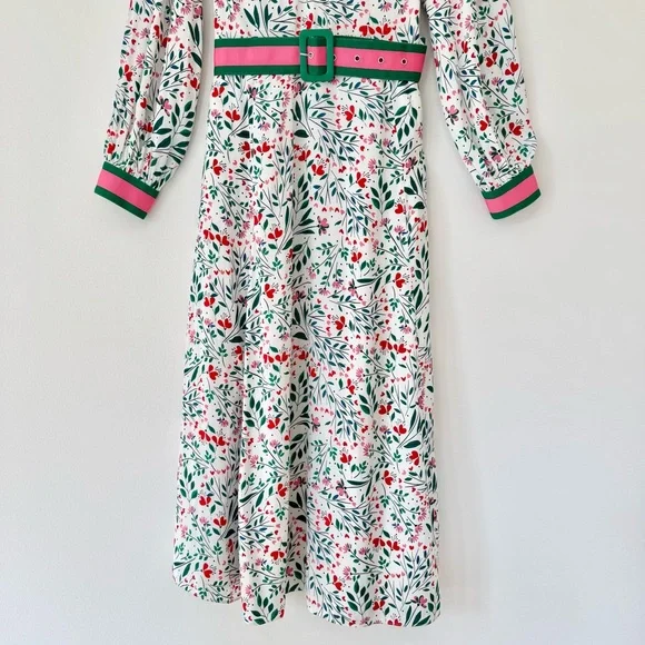 Boden Victoria Midi Dress in Floral Garden Party, Contrasting Belt Size 10 - Picture 6 of 16